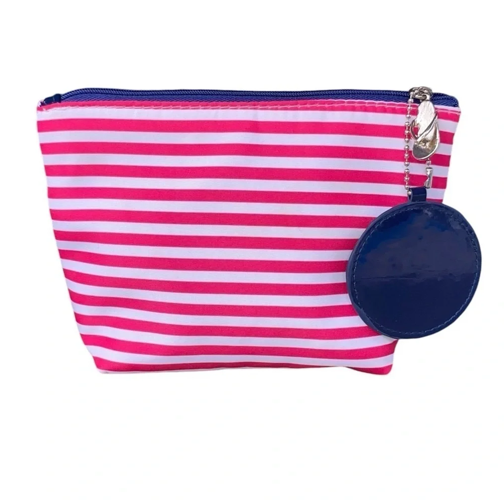 TRAVEL COLLECTION T-Bottom Accessories Pouch Blue Sequin Pink White Striped